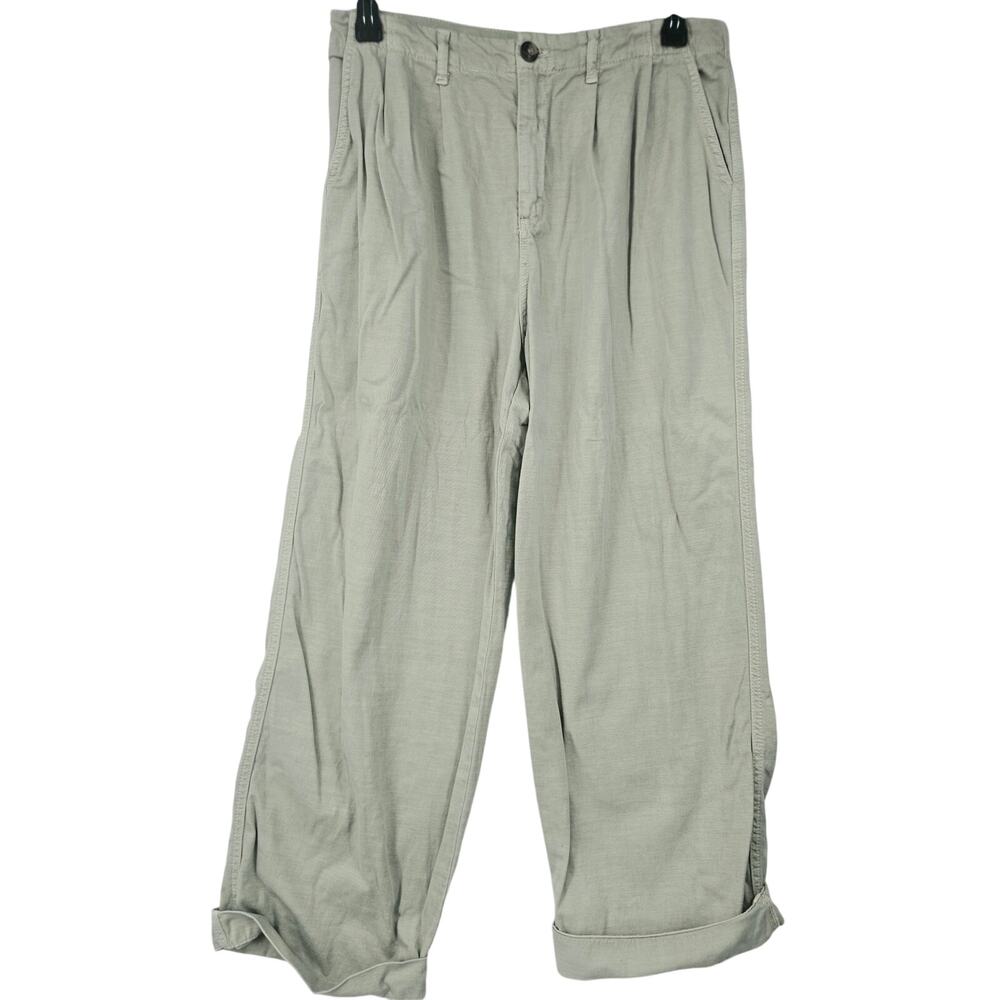 Free People Cuffed Pleated Wide Leg Chino Pant Trouser Cream 8 Minimalist 4258